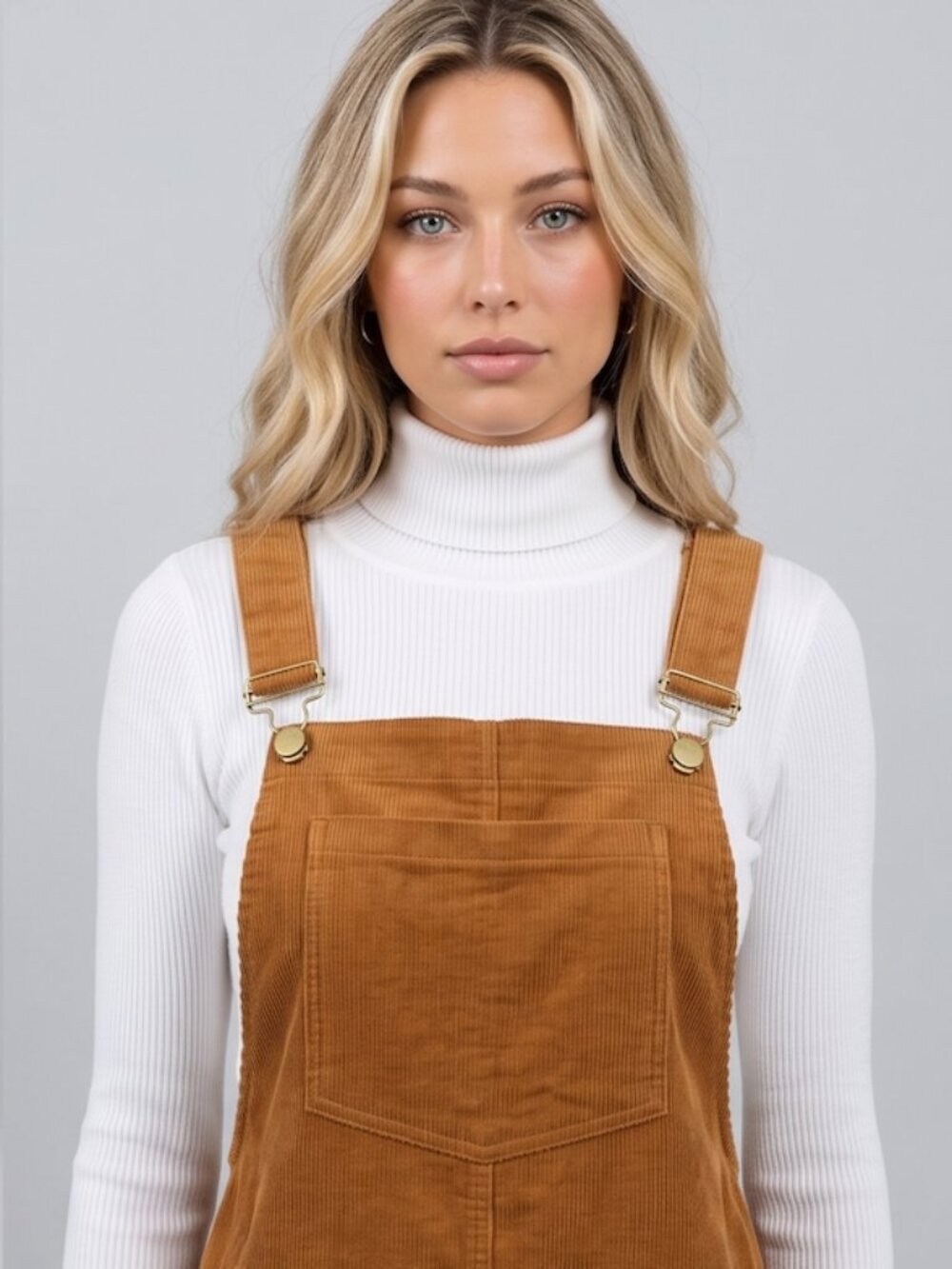 Corduroy Pocket Front Overall Dress Brown - Picture 2 of 7